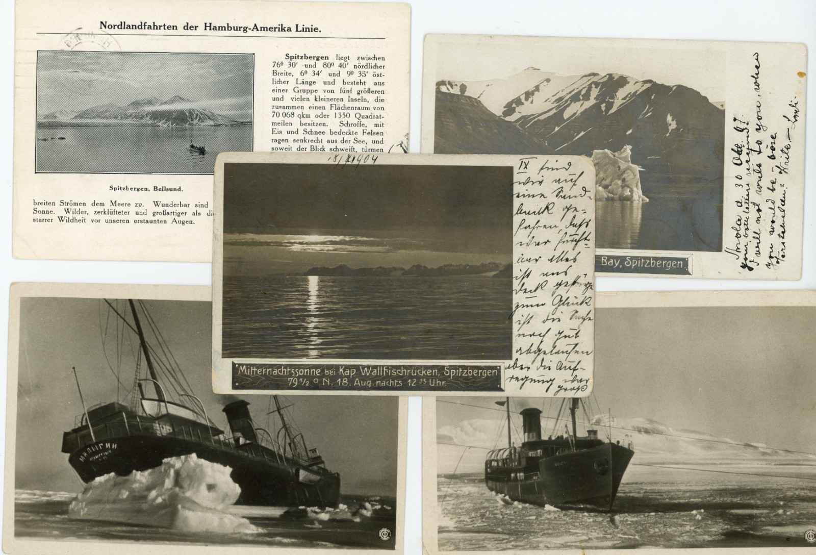 P81/32/RC ARCTIC X5 PICTURE POSTCARDS OF SPITSBERGEN 1910