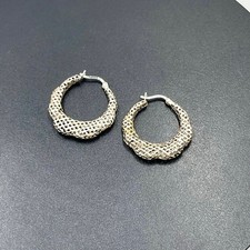 Designer Signed Sterling Silver Diamond Cut Scalloped Thailand Hoop Earrings