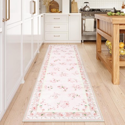 Floral Girls Rugs for Bedroom, 2 x 6 Washable Nursery Runner Rug, Non Slip Bo...