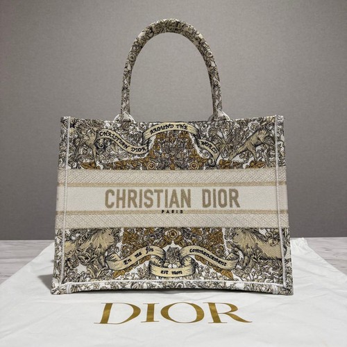 Christian Dior Book Tote, Medium Width: approx. 36 cm White and Gold New Unused