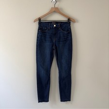 7 For All Mankind Jen7 Ankle Skinny Jeans raw hem dark Wash zip button pockets 4