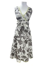 Robbie Bee 8P White Brown Floral Fit-and-Flare Midi Casual Sleeveless Dress EUC