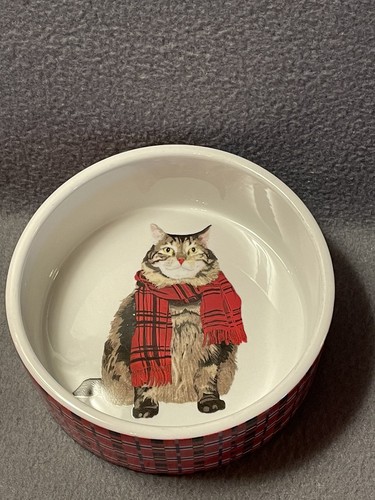 Paper Products Design Two Can Art Harry w Scarf Porcelain Pet Cat Bowl 5.5" Wide