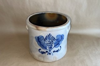 Antique 19th C Stoneware Flower Decorated New York 2 Gallon Crock