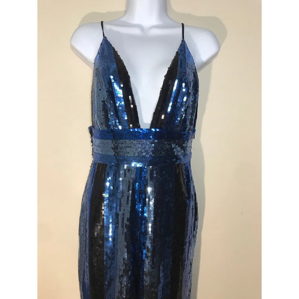 WAYF Sybil Sequins Jumpsuit S Blue Black Striped - Image 4 of 4