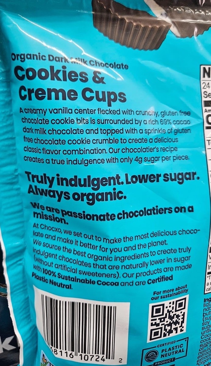 Chocxo Simply Better Chocolate Cookies & Cream Cups 11.85 Ounce