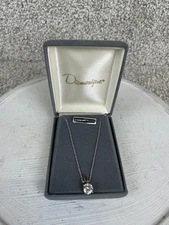 Diamonique Solitaire Pendant Necklace Cubic Zirconia Sterling Silver w/ Box