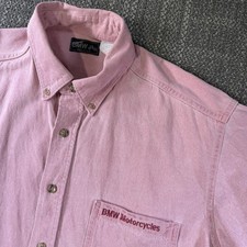 Vintage 90s BMW Motorcycles Dealership Promo Button Up Shirt Mens Large Pink USA