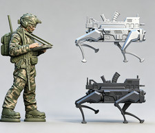 1/48 Resin PLA Soldier with Mechanical Dog Robots Unpainted unassembled
