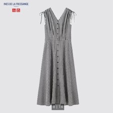 UNIQLO Gingham Check Cotton Flare V-Neck Dress S New