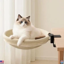 Spacious Cat Desk Bed - Durable Rotating Perch, Washable Cover, Supports 50 lbs