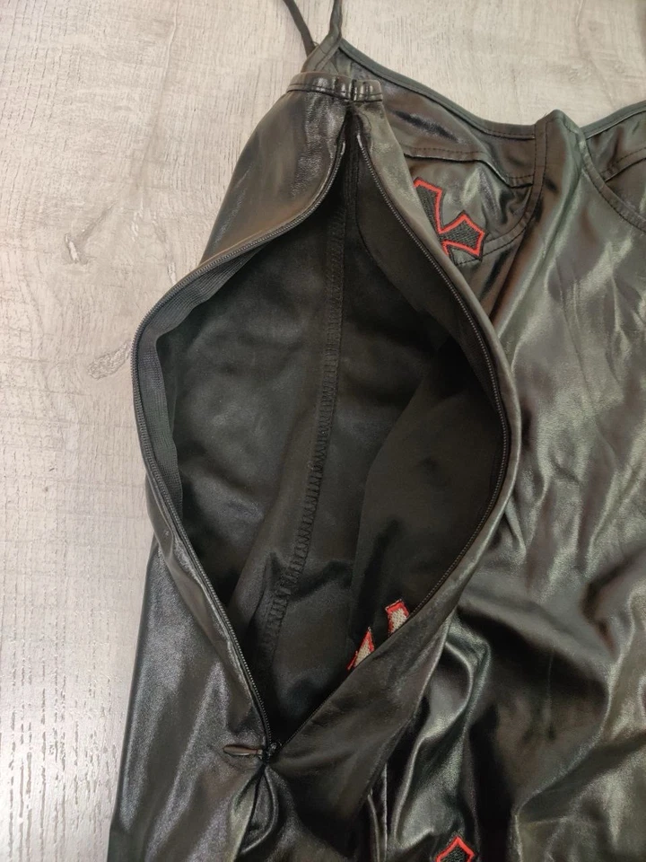 V-Neck Faux Leather Mini Bodycon Dress Size Large Black - Image 4 of 4