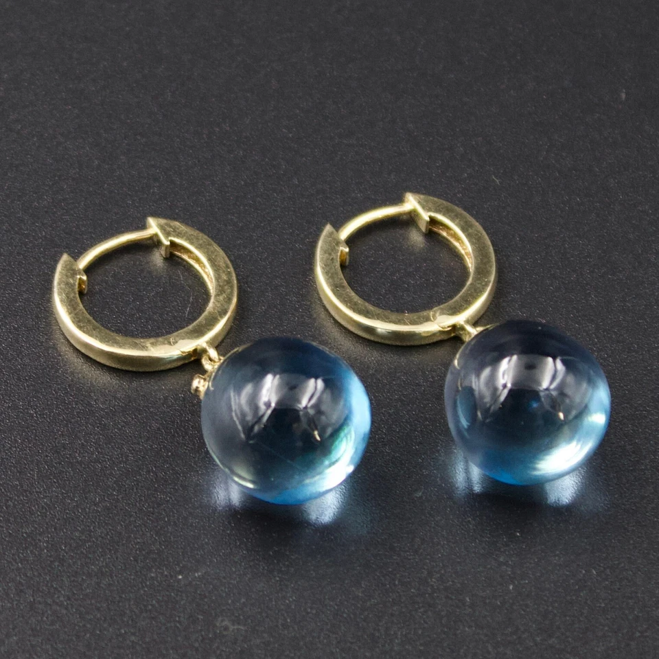 Minimalist 37 CTW AAA Swiss Blue Topaz and Diamond Drop Earring in 18K Gold - Image 3 of 4