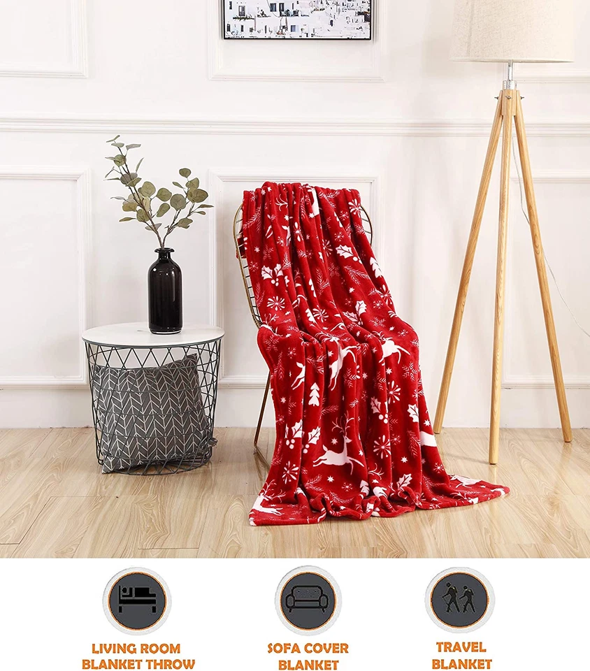 Manta polar súper suave de terciopelo de lujo estampados navideños - decoración del hogar con tema de vacaciones Foto 3 de 4