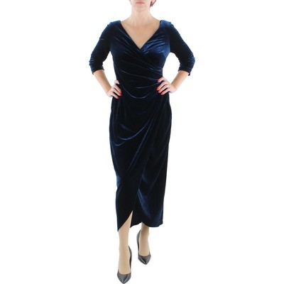 Alex Evenings Womens Blue Pleated Evening Dress Gown Petites 12P BHFO 8369