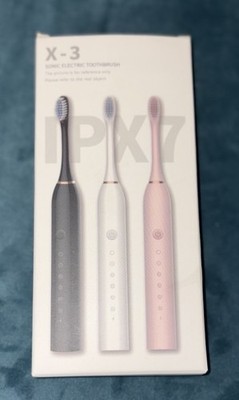 X-3 Sonic Electric Toothbrush Rechargeable Black with 3 Heads USB Charger Timer
