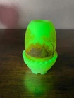 VTG FENTON UV REACTIVE LOG CABIN Custard Glass Fairy Lamp SIGNED 4.5"H