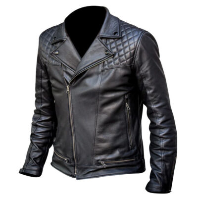 MEN'S CAFE RACER GENUINE LEATHER JACKET MENS LEATHER RACING BLACK BIKER JACKET