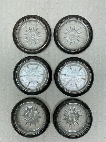 6pc Vintage Coaster Set MCM Silver Plate And Crystal - 第 1/6 張圖片