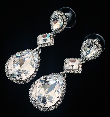 PENDIENTE Hecho con Cristal Swarovski Colgante Gota Boda Novia Plata Rodio - Imagen 3 de 8