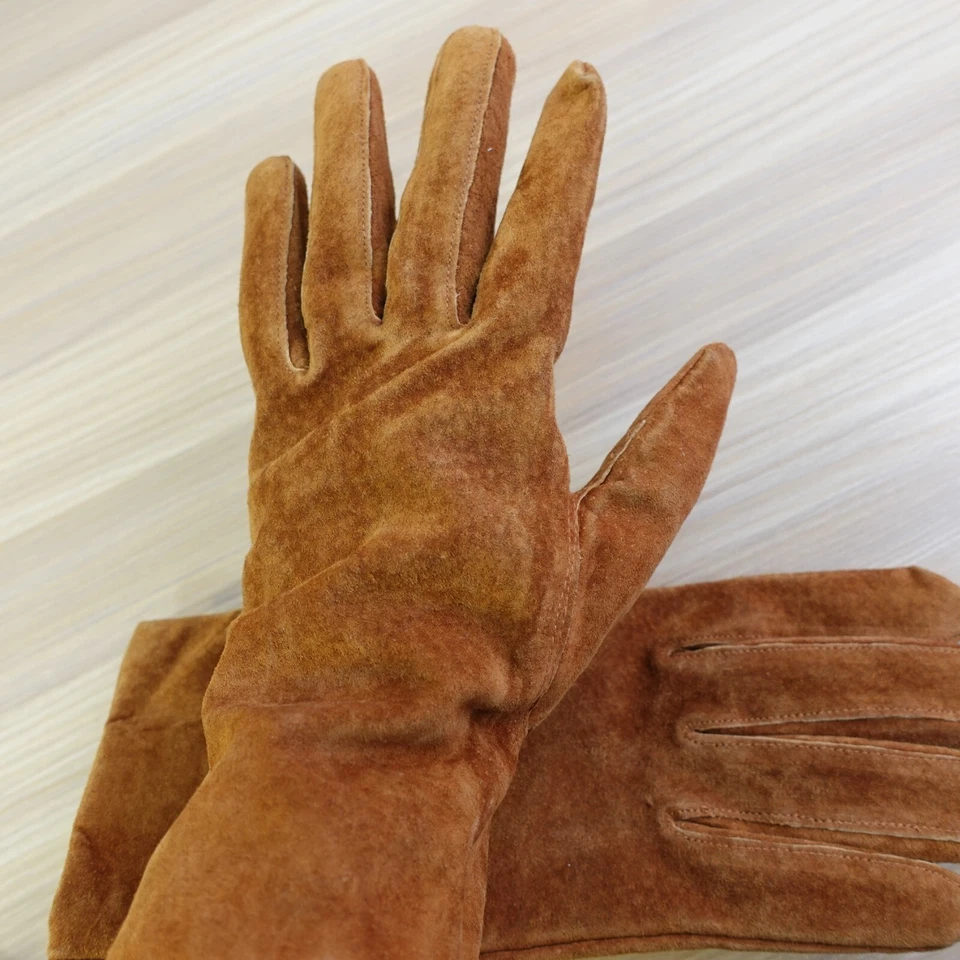 Suede Winter Gloves Women Medium Tan Brown GATES Genuine Leather Pigskin Classic - Image 3 of 4