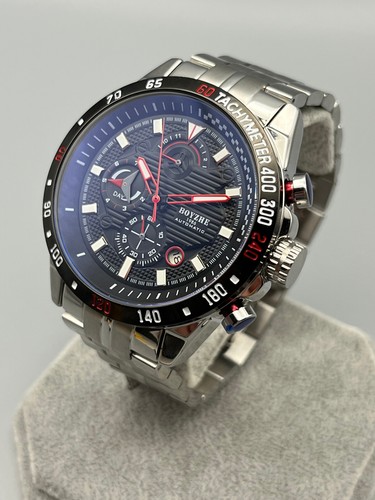 Orologio Automatico Uomo Aviatore pilota Acciaio 316L Nero Racing Tachimetro 45 - Foto 11 di 23
