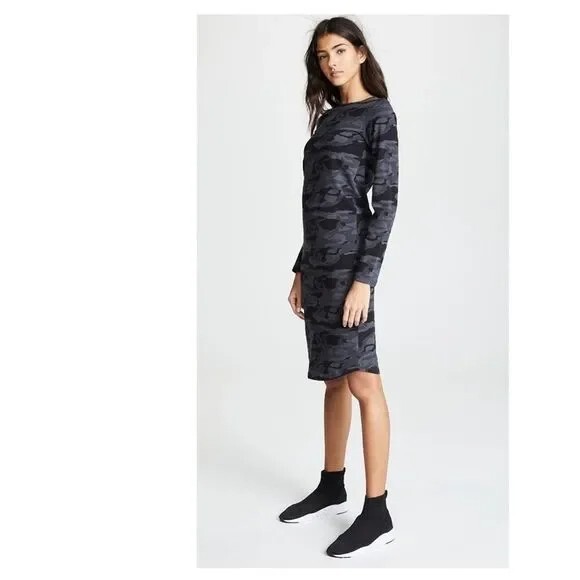 Monrow Black Camo Long Sleeve Dress Scoop Neck HD0185 Size Medium