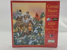 Janene Grende Puzzle Cottage Feeder Cardinals Birds Snow Holly Bush 1000 Piece