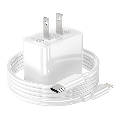 Charger Block USB C Fast Wall Plug with 6ft USB C to Cable (White)