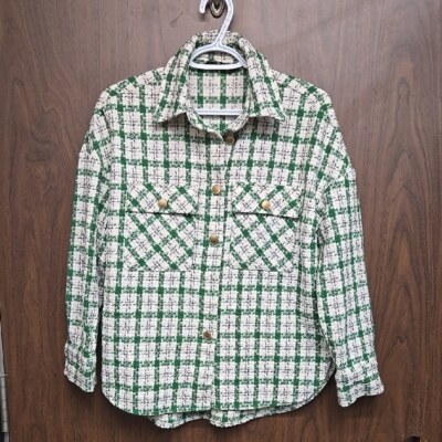 LCW Vision Size XS-S White Green Black Tweed Wool Blend Woven Shirt