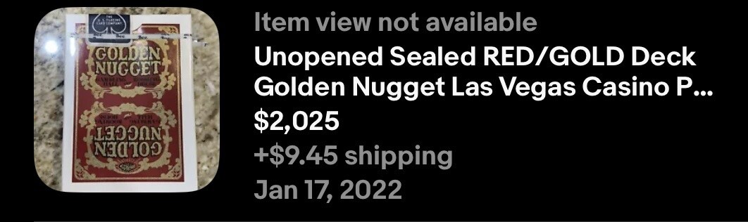 SEALED Vintage Golden Nugget Casino Playing Cards Deck. Red