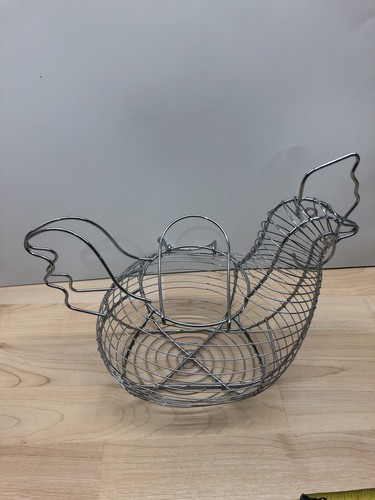 Chrome Plated Chicken Shaped Wire Egg Storage Basket Holder Rack Farm House - Picture 6 of 6