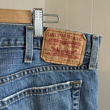 Levis 527 Low Bootcut Cowboy Medium Wash Denim Blue Distressed Jeans Mens 38x30