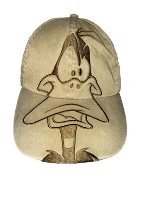 Daffy Duck Embroidered on Worn Cotton Hat Cap Olive Green Strap Buckle Six Flags