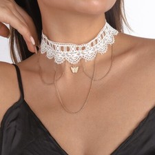 Goth Wedding White Lace and Butterfly Victorian Style Choker Necklace