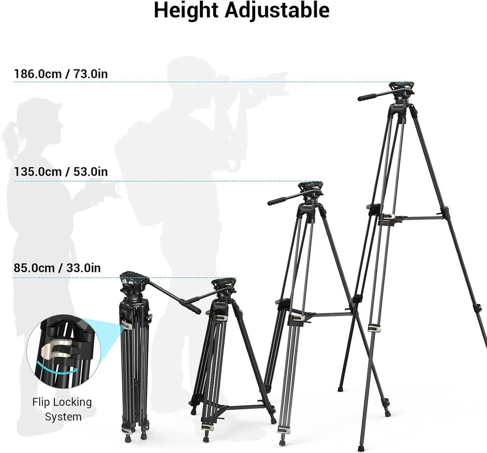 SmallRig Manfrotto Heavy-Duty Fluid Head Tripod Cameras Stand 33.4-73.2in 3751B - image 4 of 4