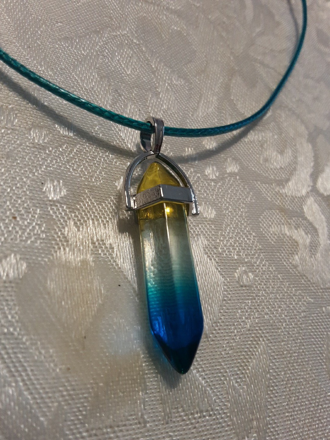 Yellow/blue Hexagonal Pendulum Chakra crystal Pen… - image 3