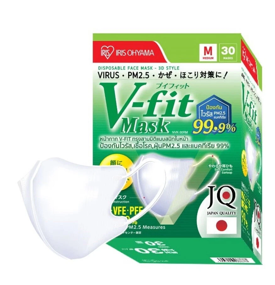 IRIS OHYAMA Face Mask V-Fit Size M 3 ply Cold Virus PM2.5 Protect 30 Pcs