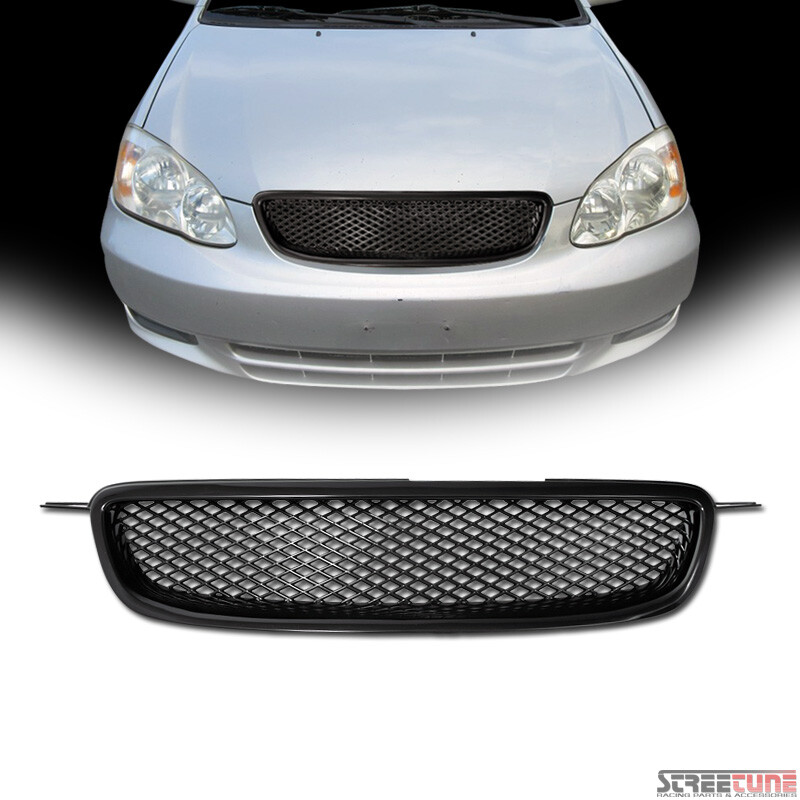 Glossy Black T-R Mesh Front Grill Grille Guard For 2003-2004 Toyota Corolla - Direct Bolt-On Replacement