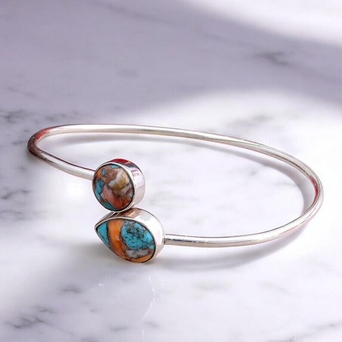Brazalete Brazalete Abierto Ajustable Turquesa Ostra Espinoso Natural Regalo Boda - Imagen 3 de 10