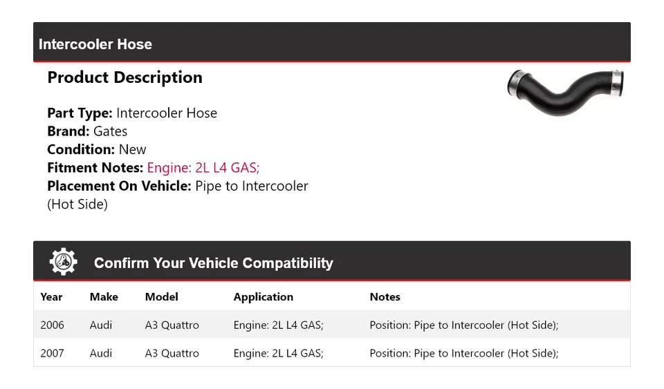 Puertas de manguera intercooler para Audi A3 Quattro 2006-2007 Foto 2 de 4