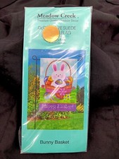 Meadow Creek Bunny Basket Decorative Easter Garden Flag 2 sided, 12.5 x 18 AA5