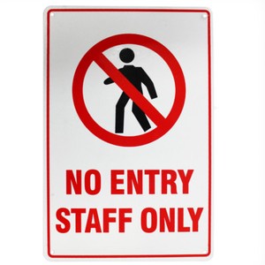 Warning Security Sign No Entry Staff Only 200x300mm Safety Metal Notice ...