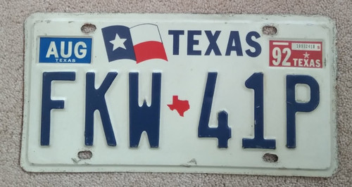 1992 Texas License Plate FKW-41P