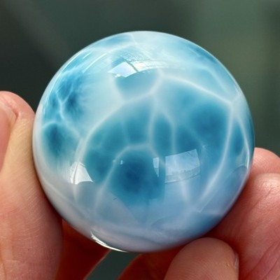 AAA+ Ice Blue Healing Natural Larimar Sphere Pendant Crystal Ball