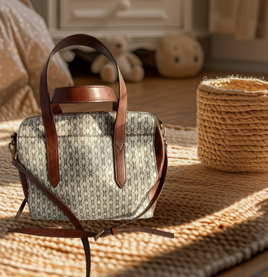 Fossil Sydney SHB2921 Handbag Logo Print Tan & Brown Detach Crossbody Strap