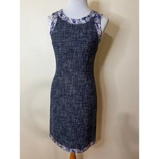 D&G Dolce Gabbana vintage tweed floral silk accents sheath knee dress 40 / US 4