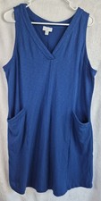 J Jill Blue Sleeveless Dress Large Petite Knit Pockets Casual Soft Tencel Travel
