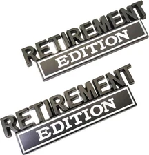 2Pc Metal RETIREMENT EDITION Emblems Car Badges Letters Fender Decal Black&White