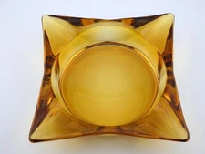 Vintage Amber Glass Square Ashtray 4 5/8" C